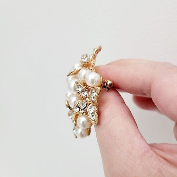 Brand New Rhinestone With Flowers Style Brooch Pin Gold - Picture 3 of 6